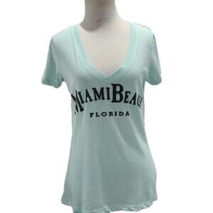 miami style light blue low v neck short sleeve